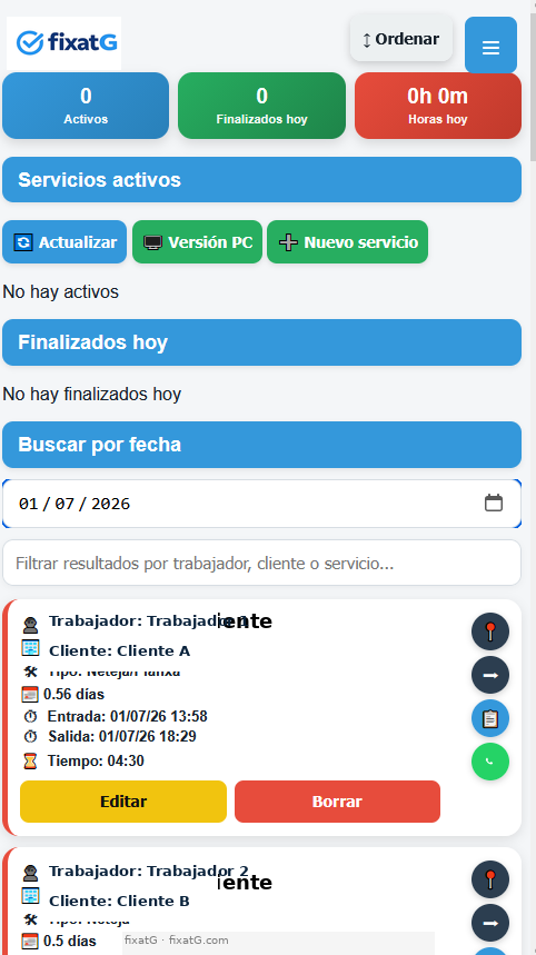 Gestión de servicios de trabajadores en fixatG