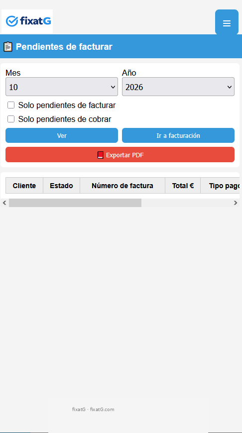 Módulo de pendientes de facturar y cobrar de fixatG